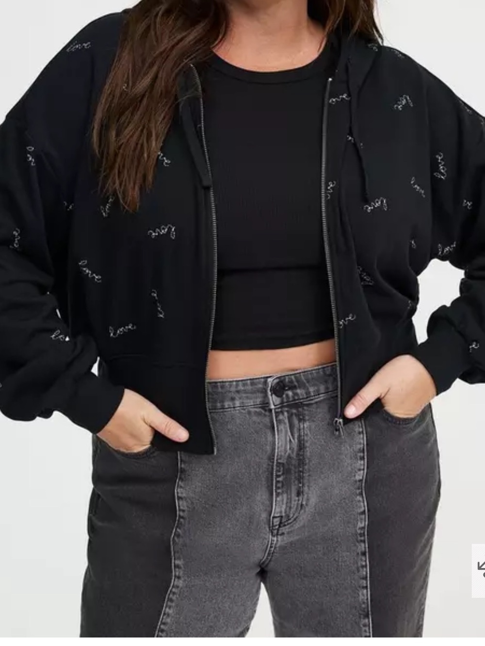 torrid Black Zip Hoodie with Subtle 'love' Embroidery